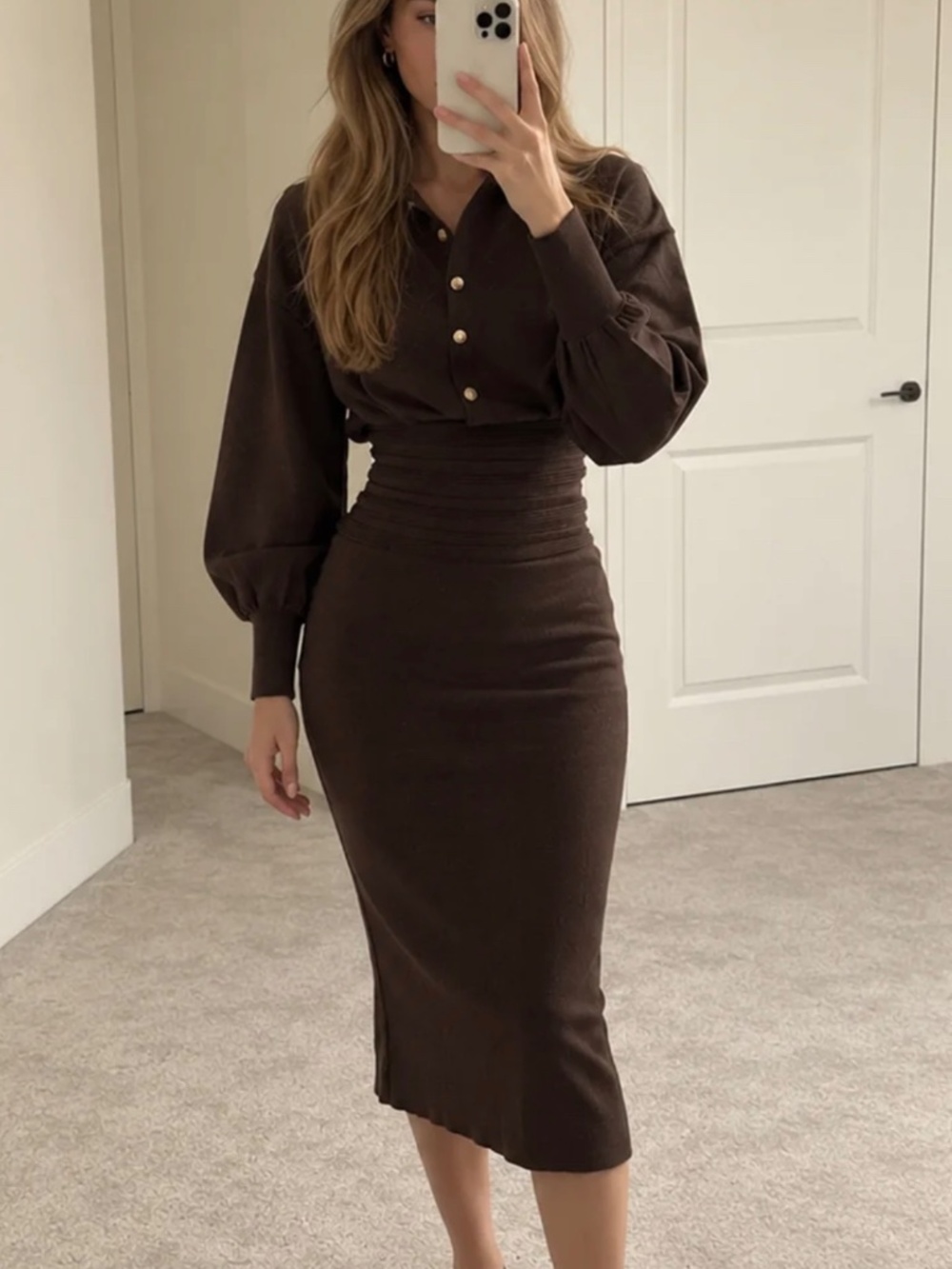 Commense Cinched Waist Knit Dress